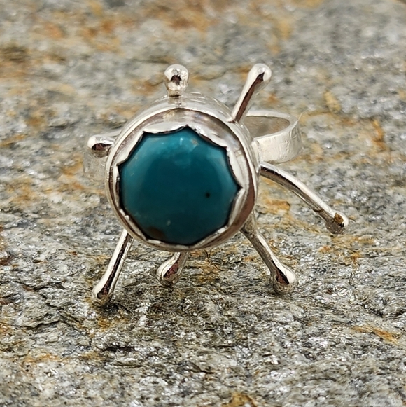 TURQUOISE ANXIETY RING HANDMADE IN STERLING SILVER METAL SIZE 9 - Picture 7 of 7